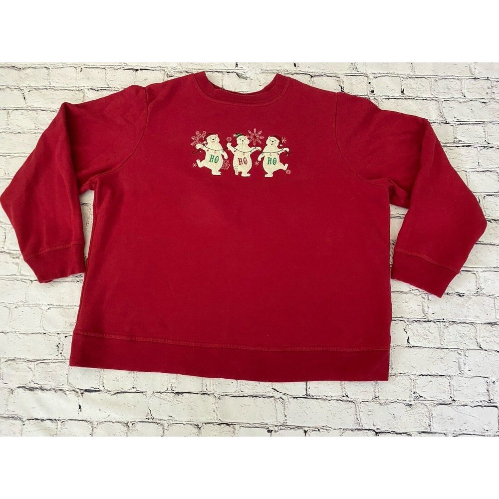 Holidays Editions Red Christmas Sweater Sweatshirt Sz 1X Vintage Polar Bears GUC